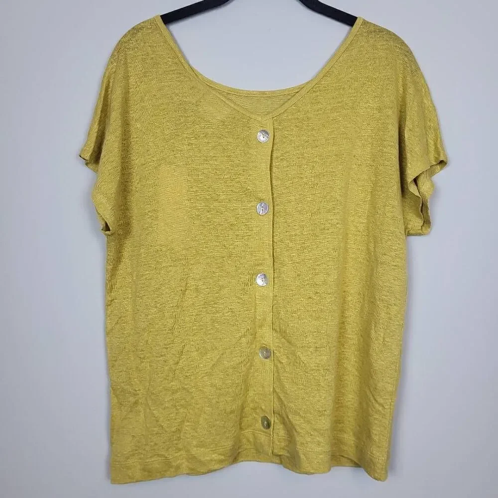 Rachel Zoe 100% Linen Button Back Top Sz Small Yellow Lagenlook Beachy Boho NWT